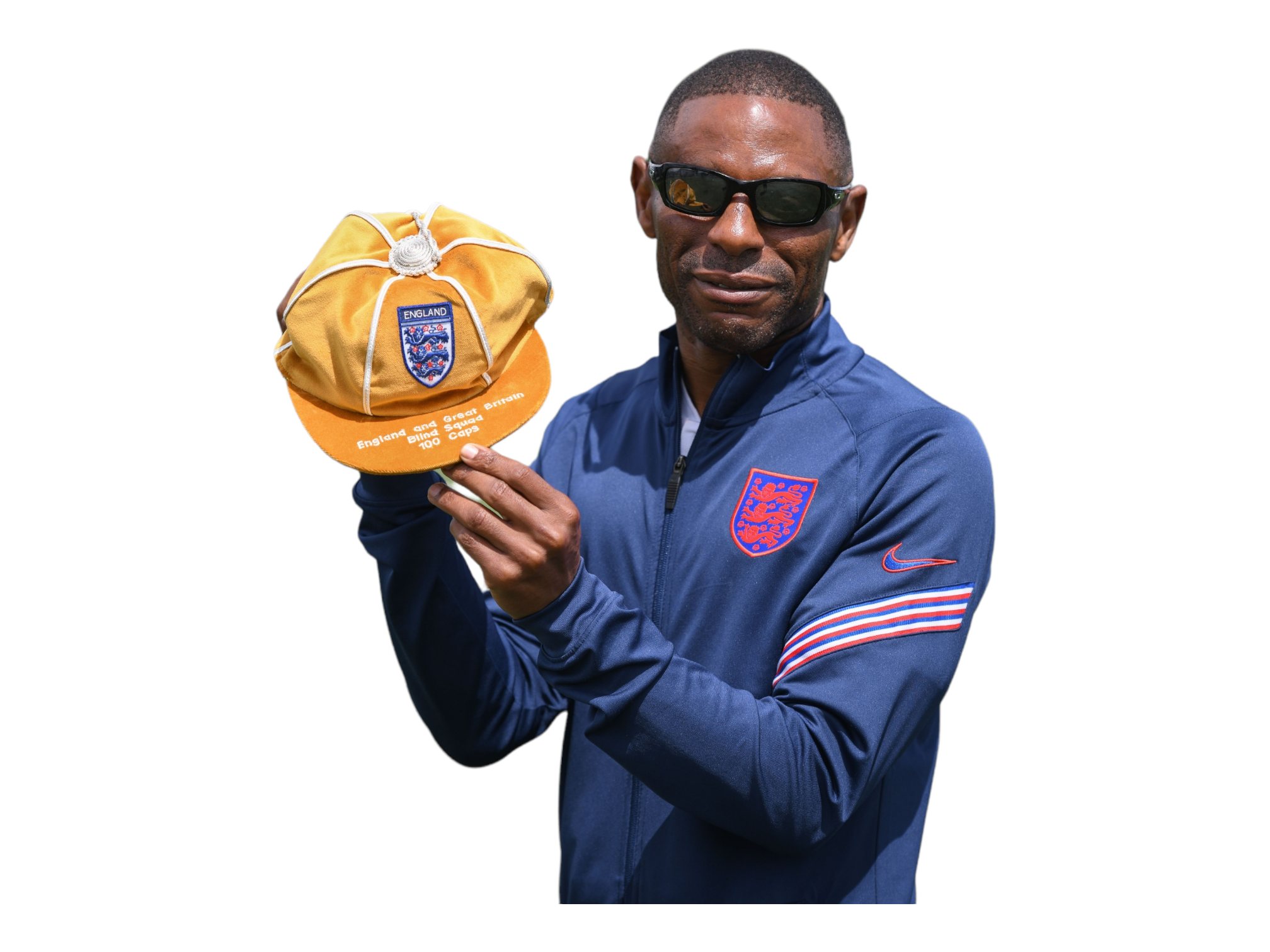 Darren Harris holding England gold cap