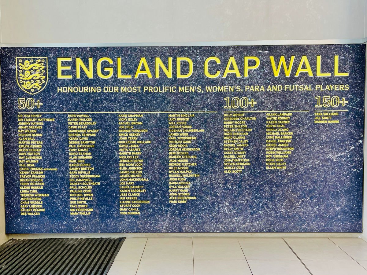 Darren Harris listed on England cap wall in 150+ column